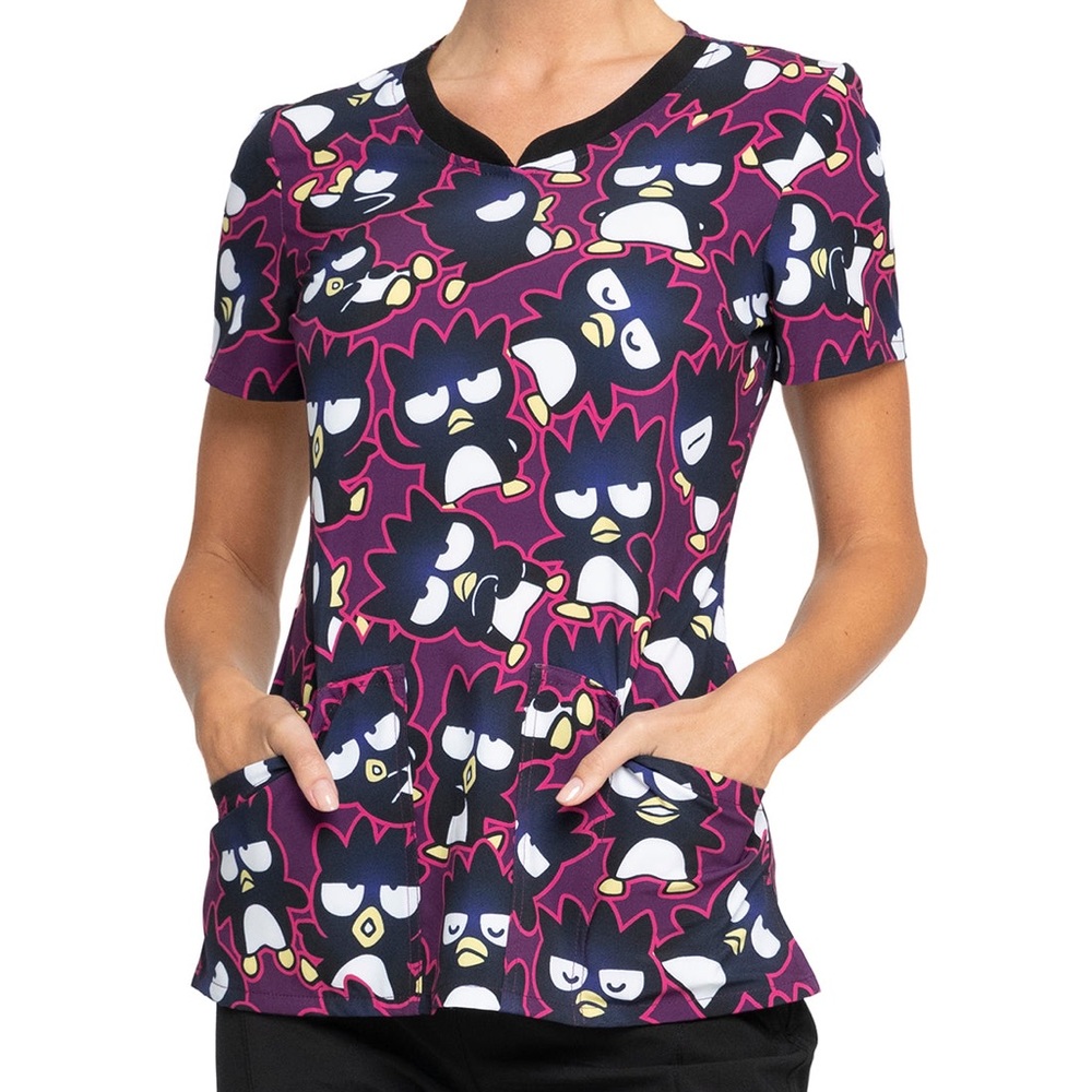 NWT Sanrio Badtz Maru V Neck Scrub Top, size Large, Hello Kitty And Friends